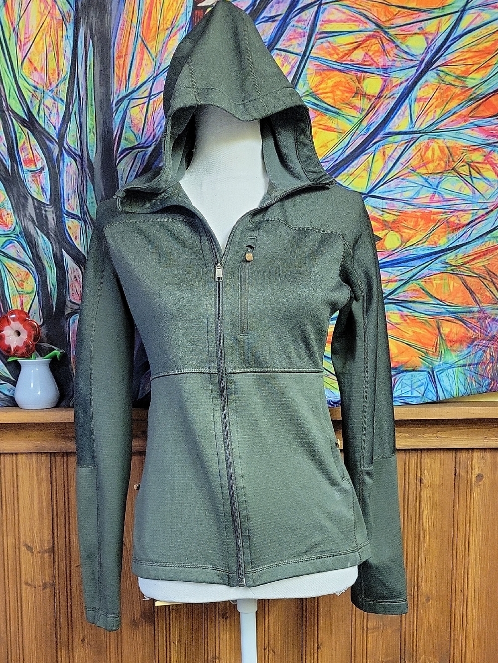 Fjall Raven Woman Dark Olive Zip-Up Hooded Jacket Small